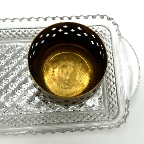 Sparkling Glass Cut Tray & Brass Candleholder W Glass Tulip Insert | 3 PIECE SET - Picture 9 of 14